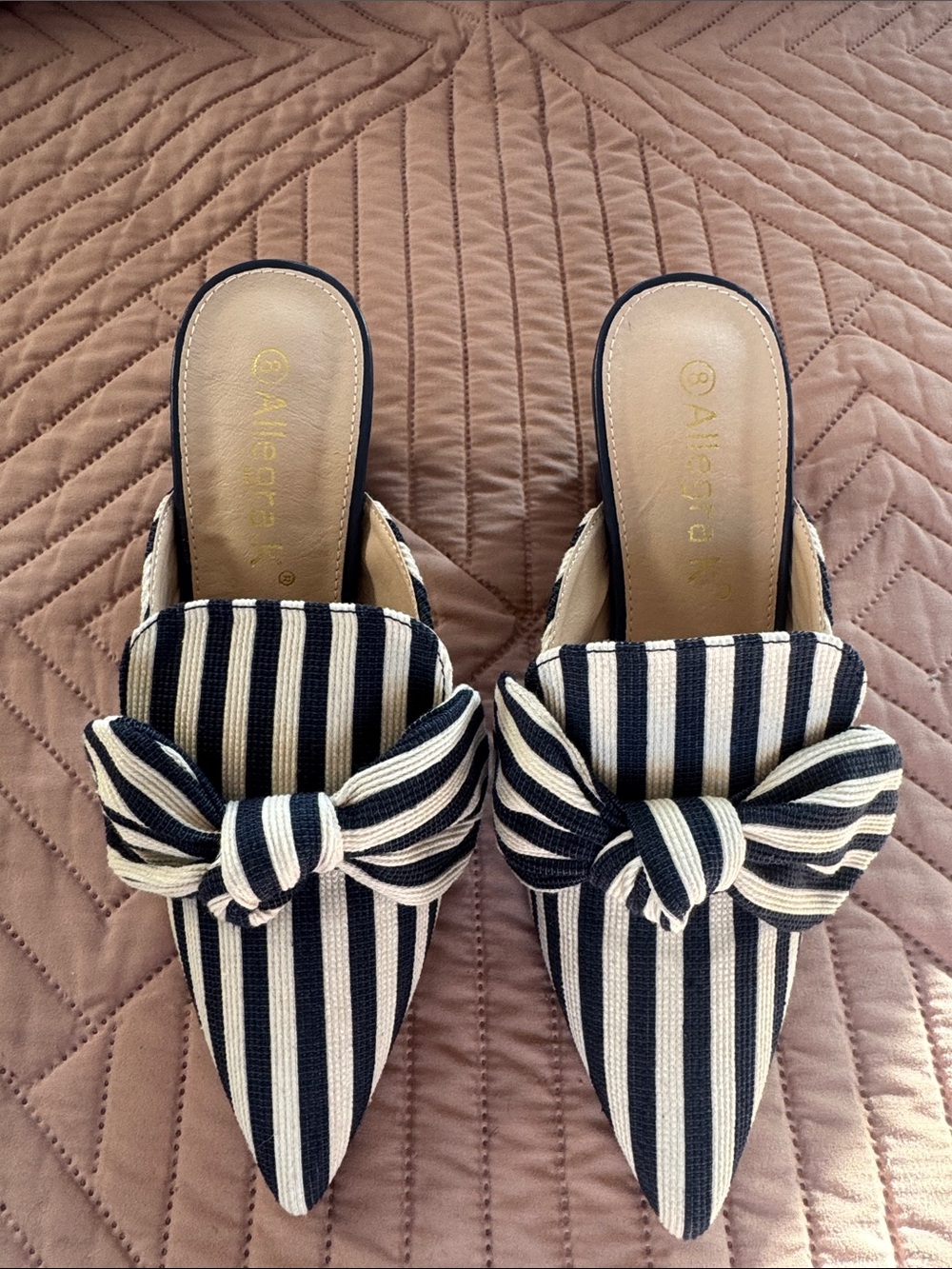 Navy & Cream Striped Knot-Front Mules